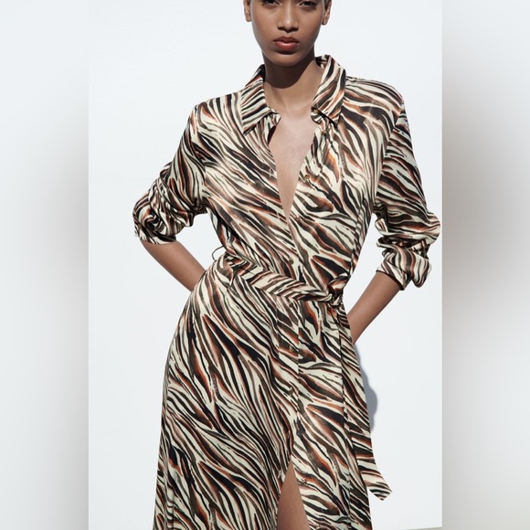 Zara Animal Print Shirt Dress Small - Picture 2 of 11